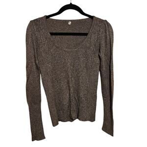 Margaret O'Leary Sweater – Size S – Light Brown Shimmer Leaf Knit Pullover